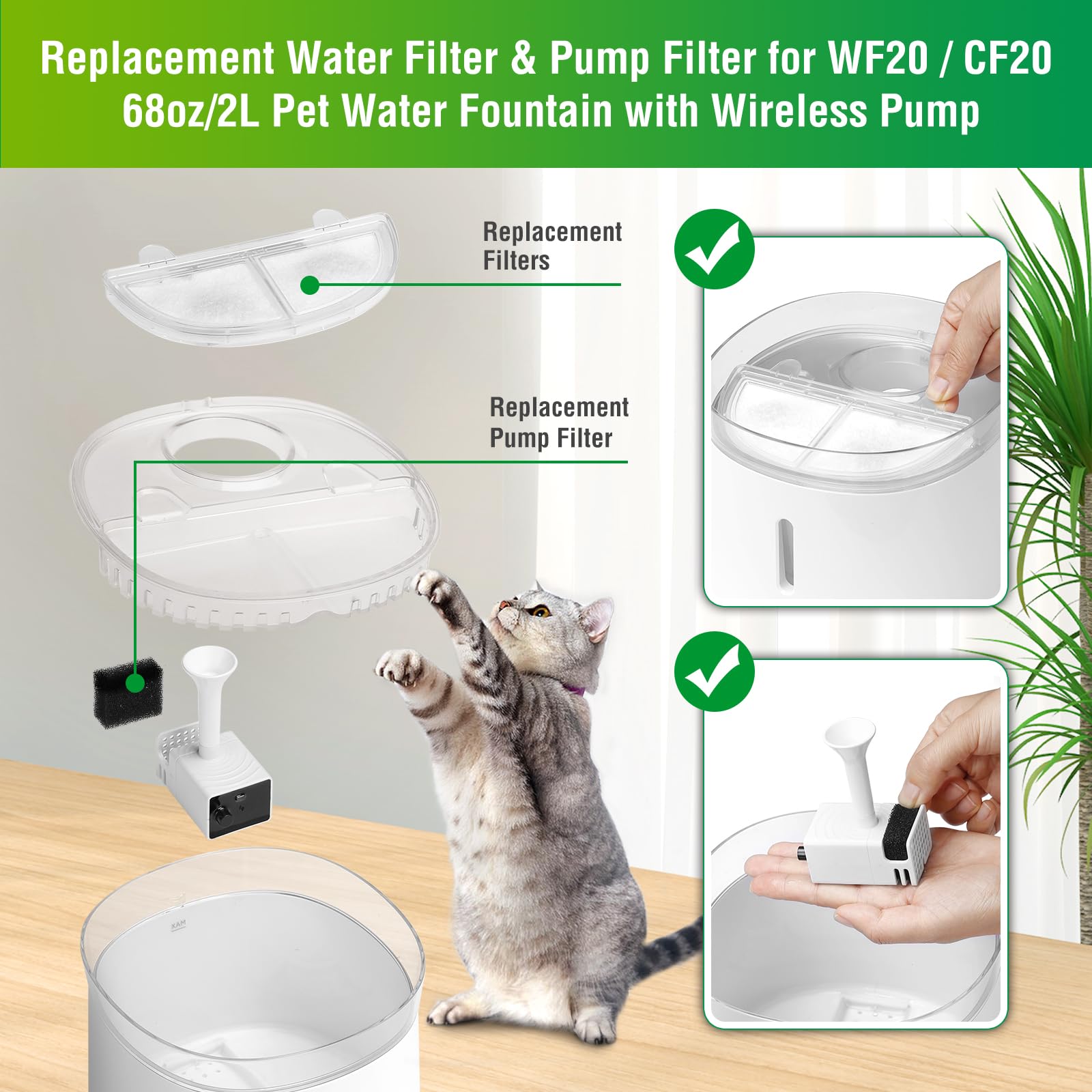 ZEKIRY cat fountain filters in use highlight easy replacement for clean hydration