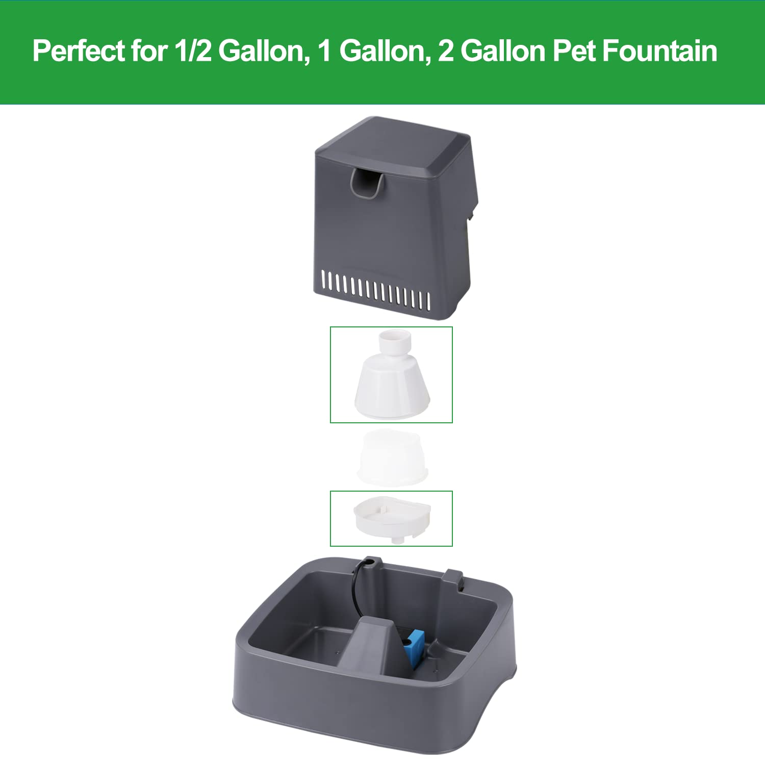 ZEKIRY replacement housing for 2-gallon fountains; sturdy design enhances long-lasting filtration.