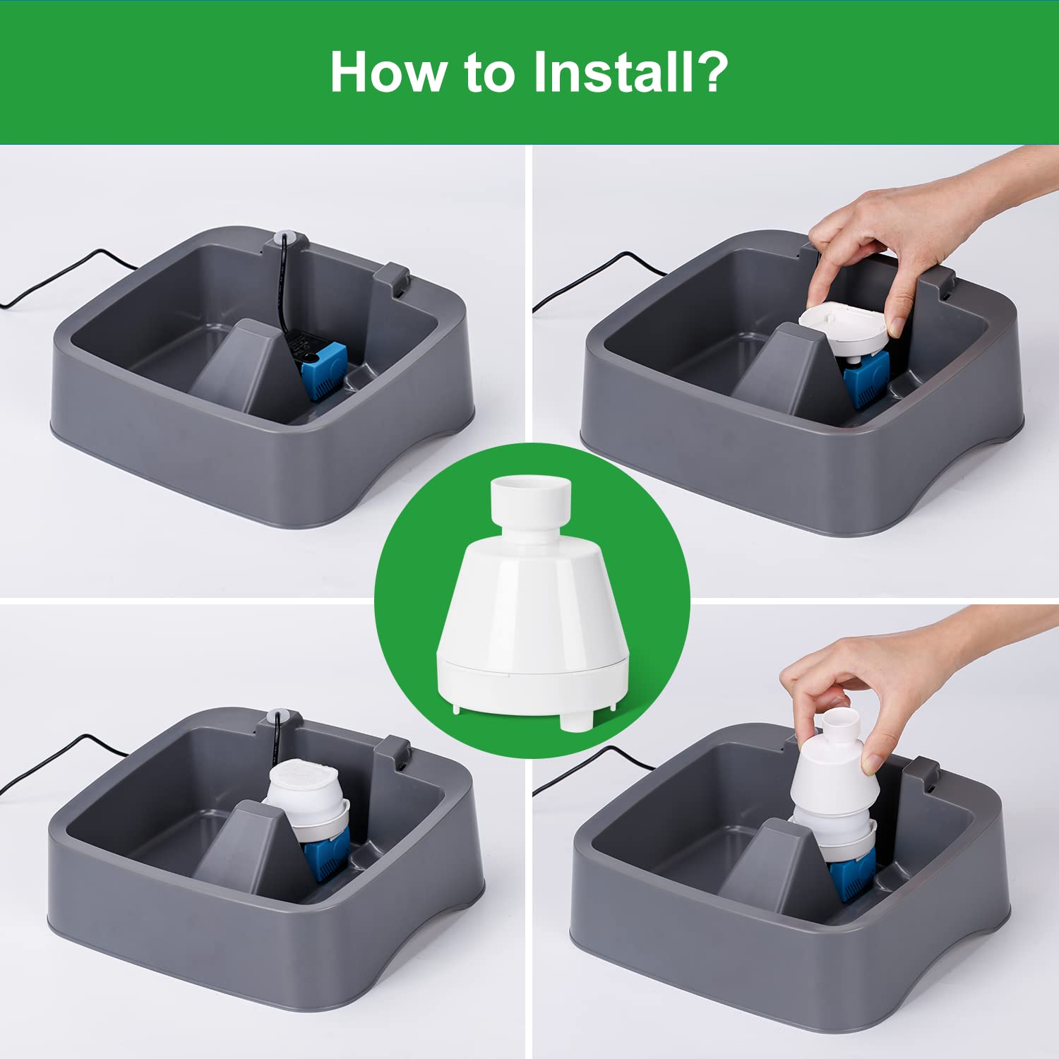ZEKIRY easy-open filter housing; quick maintenance for pet fountains.