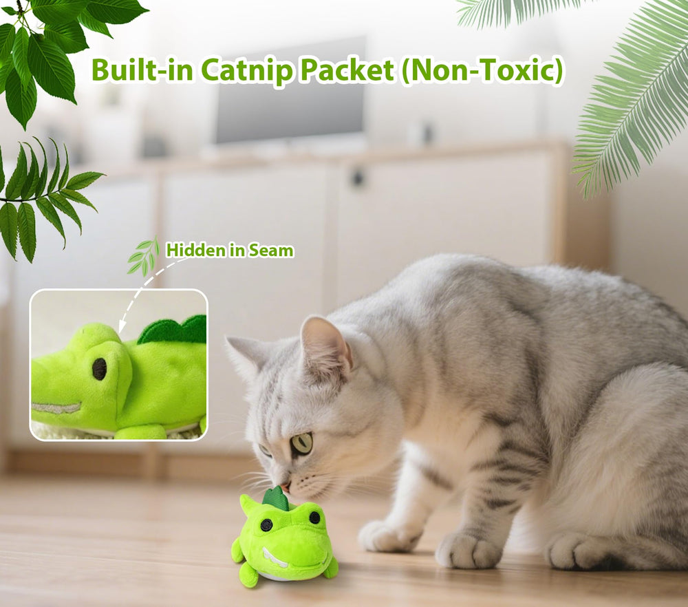 ZeLing HTL Croc Chase Toy catnip pouch helps attract shy or hesitant cats.