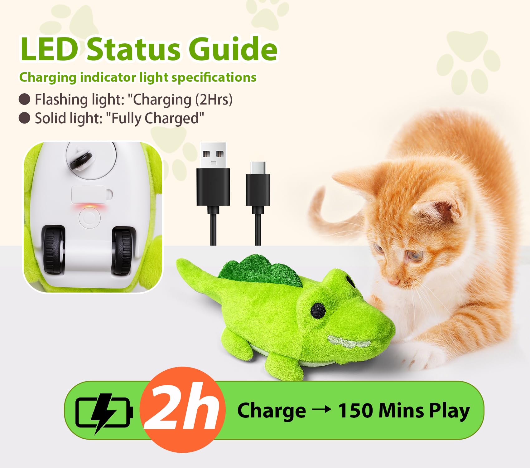 ZeLing HTL Croc Chase Toy rechargeable battery enables longer play sessions.