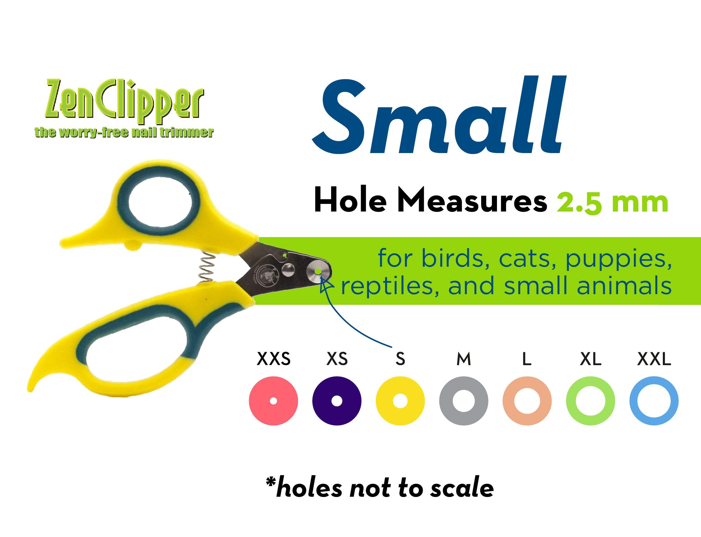 Zen Clipper shows the 2.5mm hole size for precise cat nail trimming.
