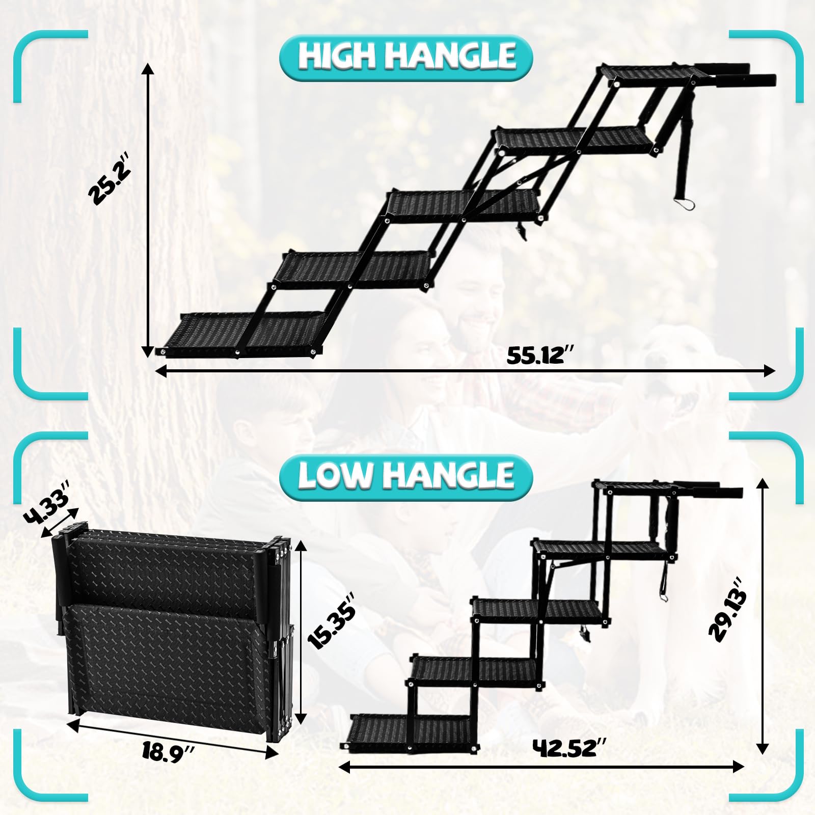 Zendova 5-step dog stairs with 250 lbs capacity for larger dogs