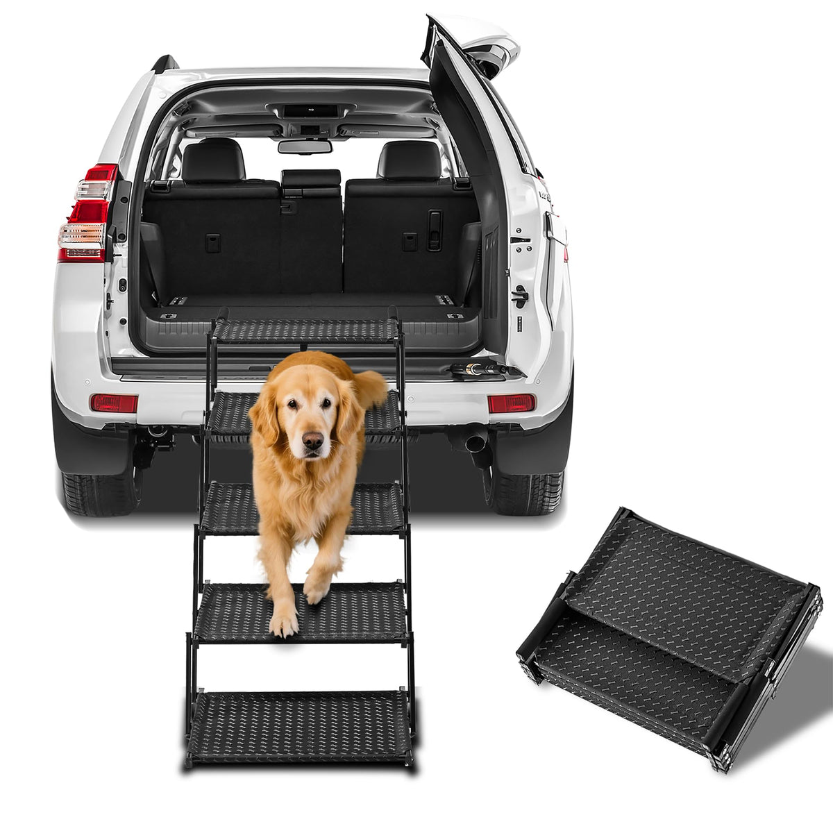 Zendova dog stairs folded compact for easy car storage