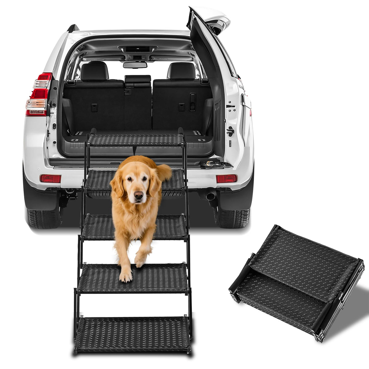 Zendova extra wide dog stairs car side view non-slip surface for safe pet access
