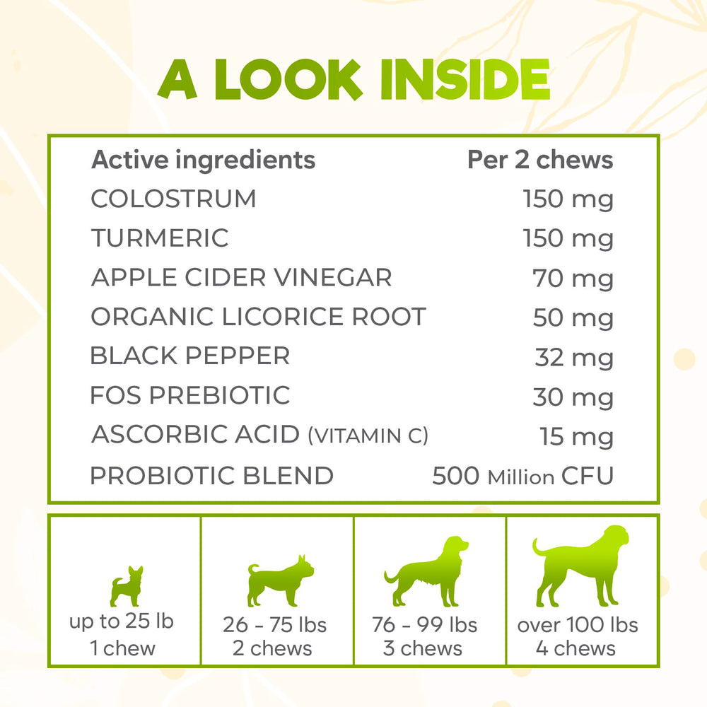 ZENO Dog Allergy Chews US formula frame features vitamins and natural ingredients for balanced canine health.