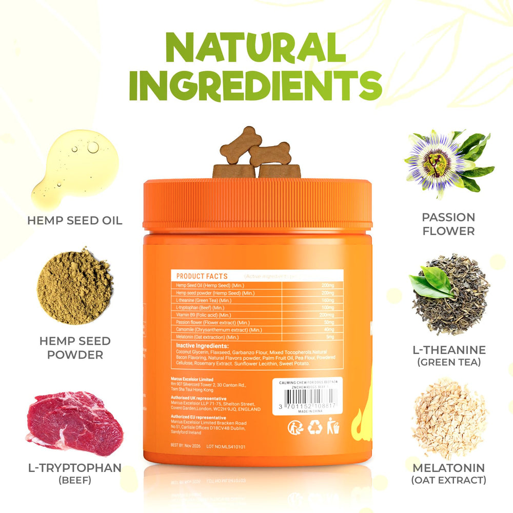 ZENO hemp ingredients graphic highlighting natural anxiety support for dogs