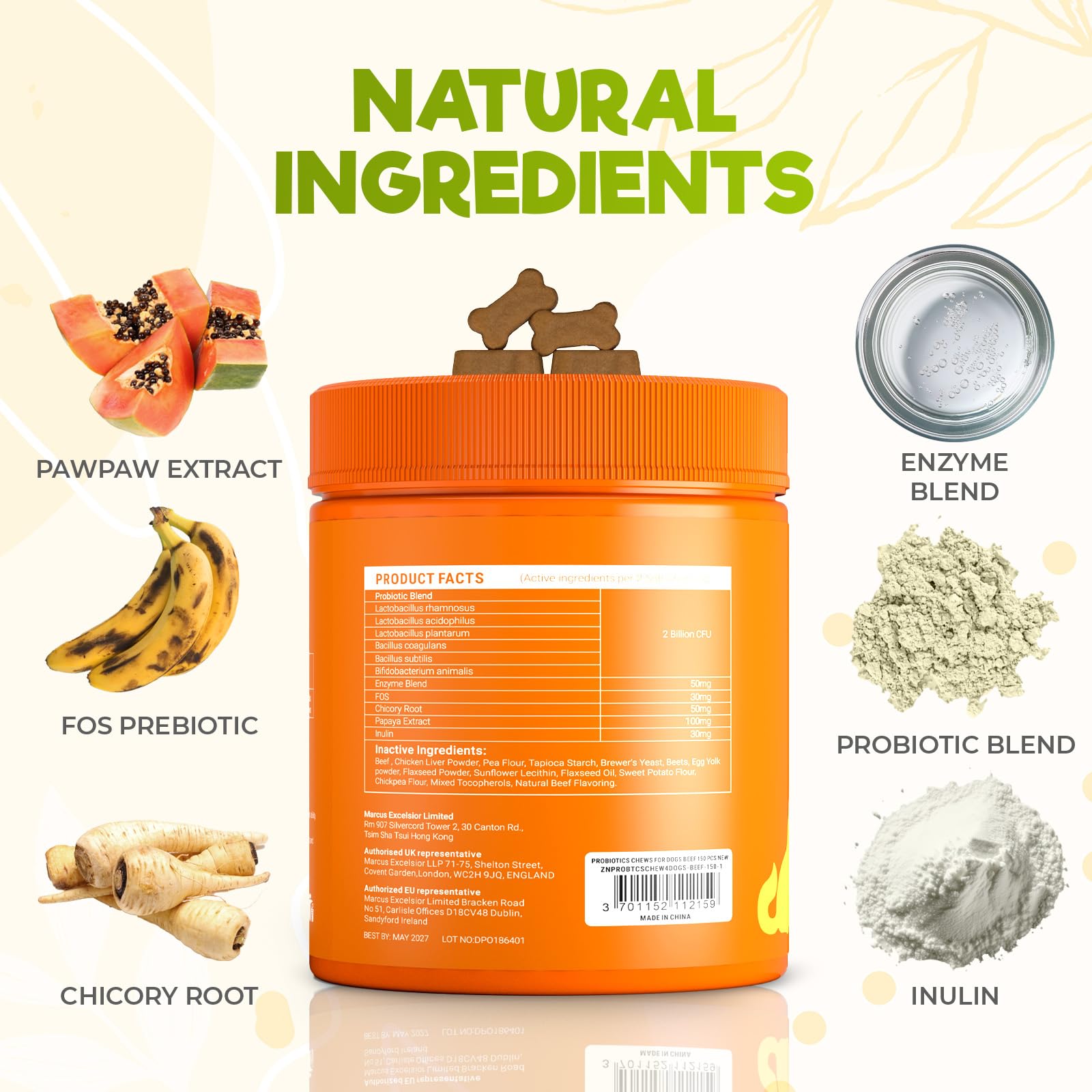 ZENO Probiotics for Dogs Chews beef flavor bites for daily gut support.