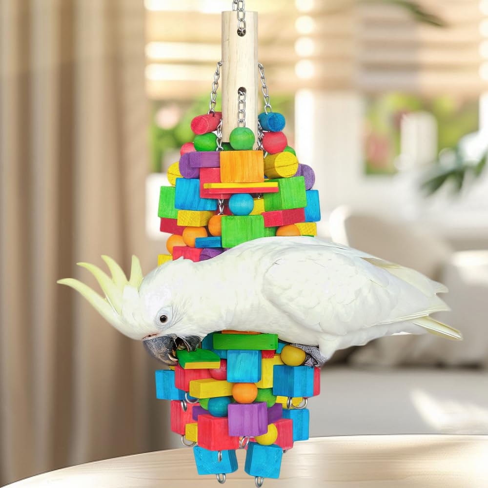 Zephyriel extra-large bird toy parrot chewing action promotes mental stimulation and beak exercise.