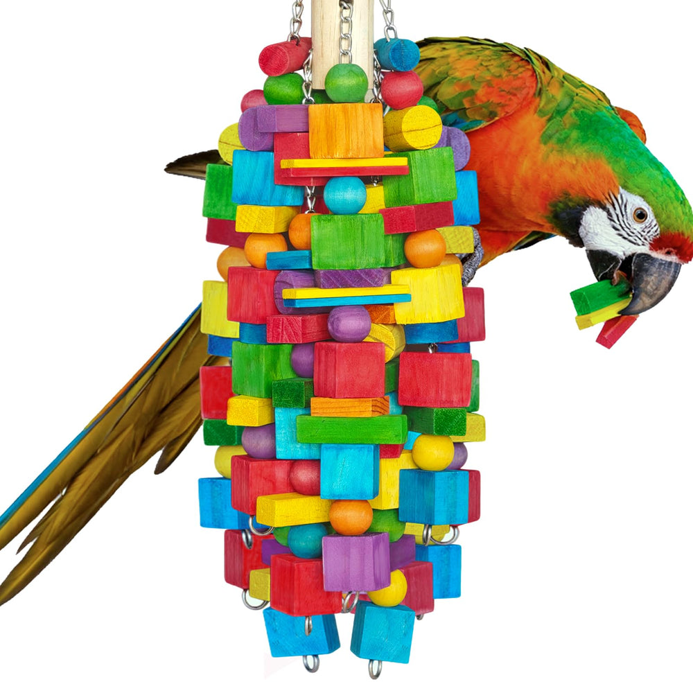 Zephyriel extra-large bird toy wood blocks provide durable chewing enrichment for large parrots.