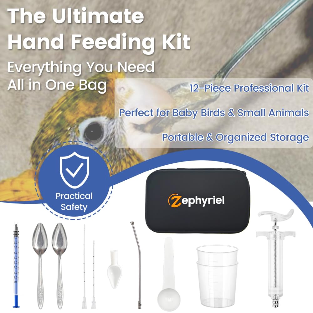 Zephyriel syringe kit with storage bag, convenient for on-the-go bird care