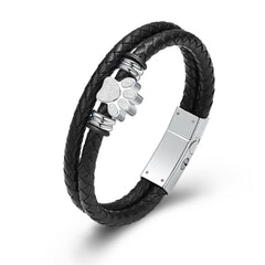 zeqingjw paw print urn bracelet closeup showing durable leather and steel for daily remembrance