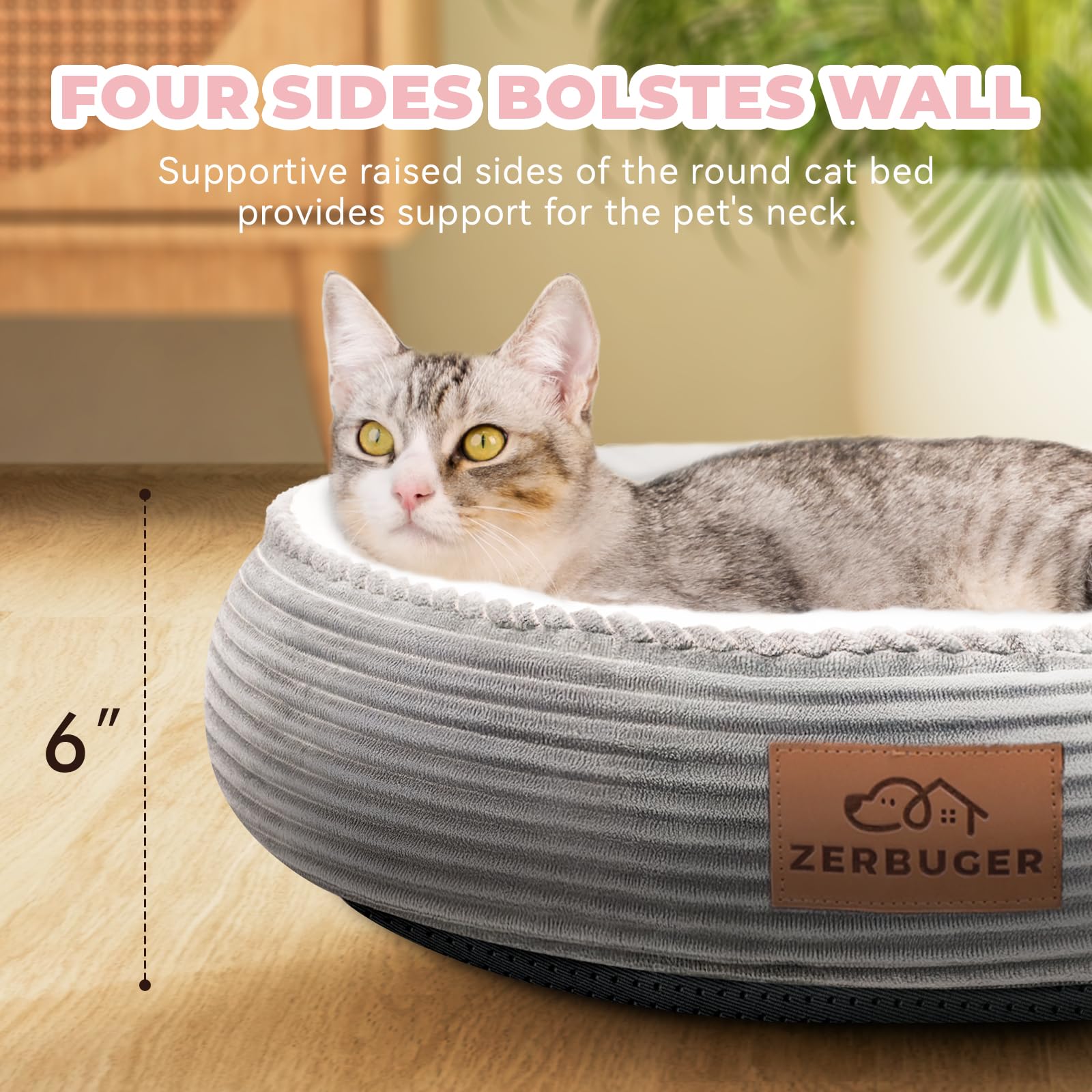 Zerbuger round donut cat bed in cozy home setting for naps