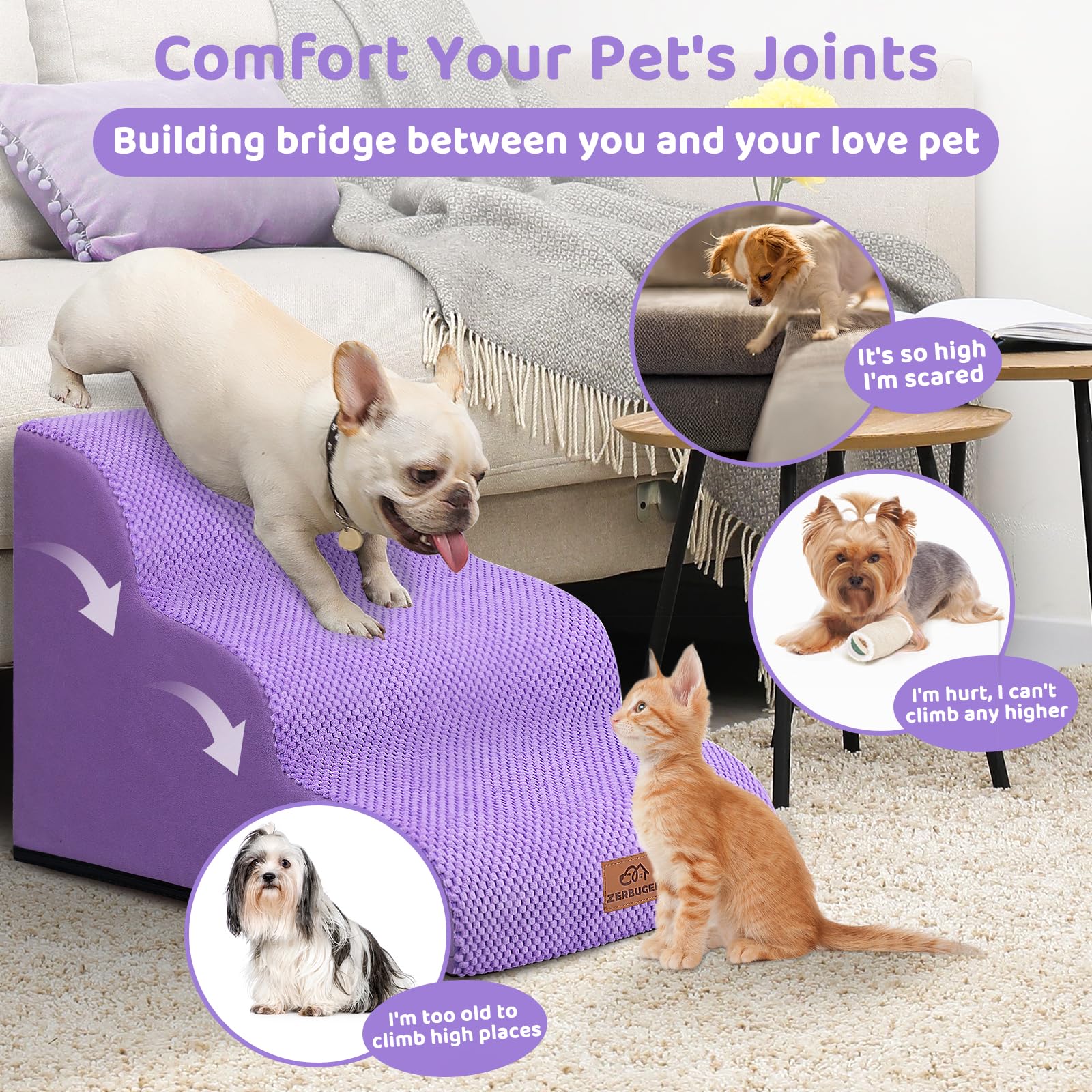 Zerbuger 4-step dog ramp for high beds enables confident climbs.