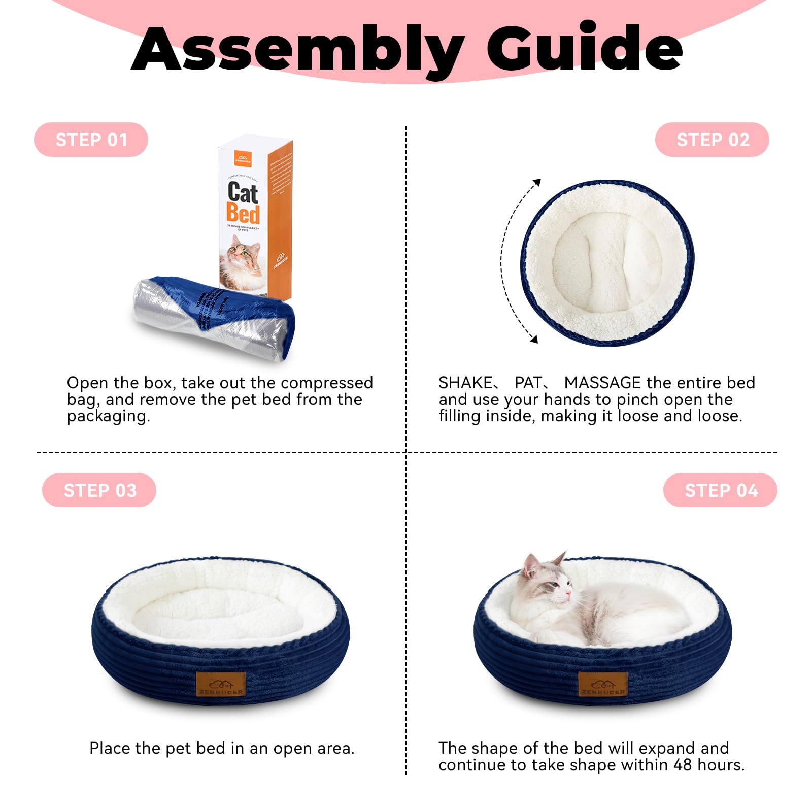 Zerbuger bed cleaning guide image showing care steps for easy maintenance.