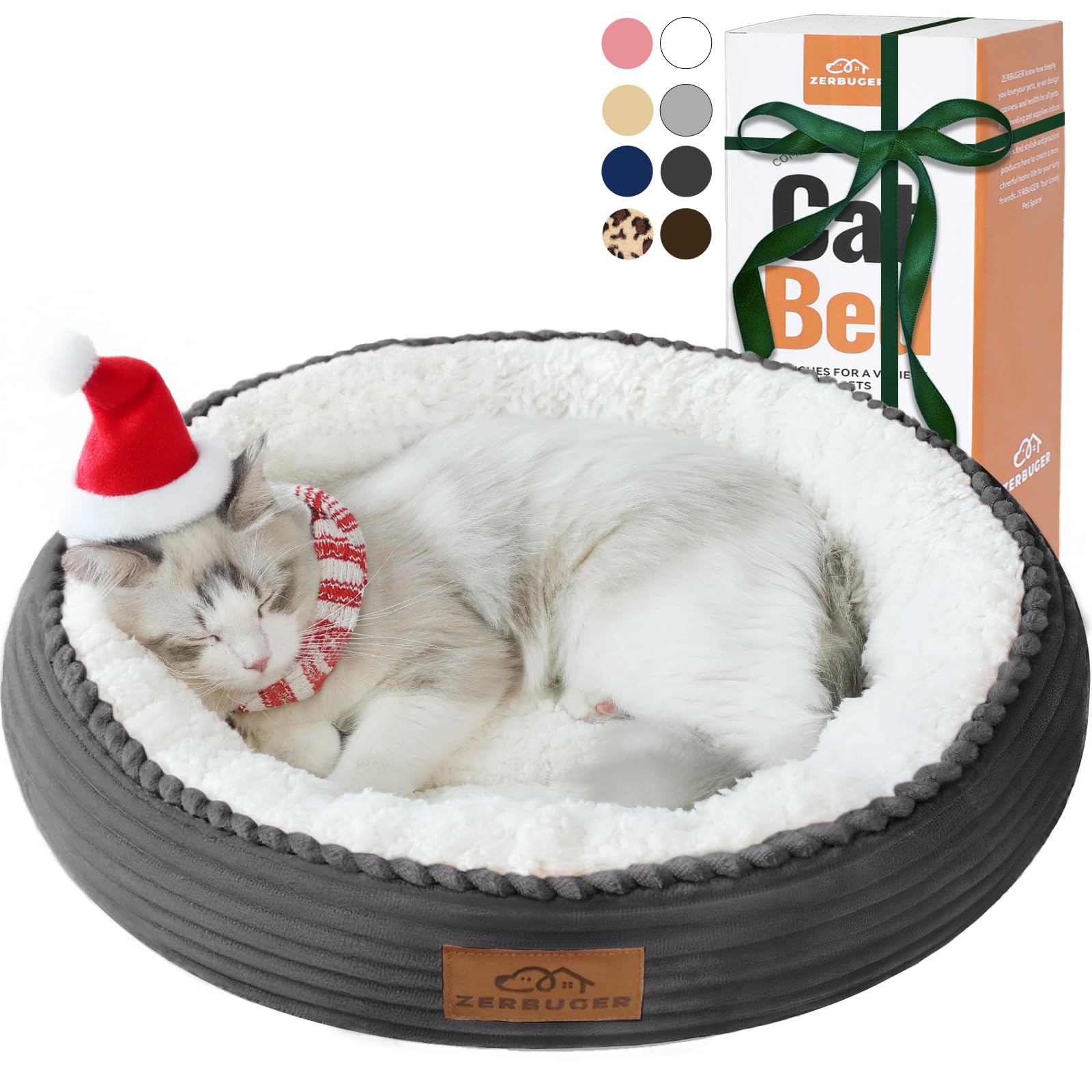 Zerbuger cat bed round donut dark grey offers plush comfort for cozy naps.