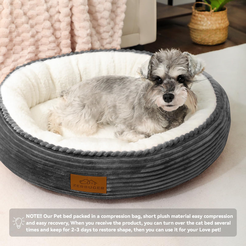 Zerbuger cat bed dark grey fabric fits any room and calms space.