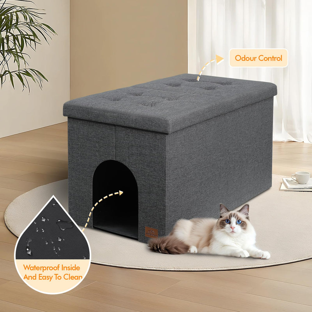 Zerbuger cat litter box enclosure ottoman design – multifunction furniture doubles as seating.