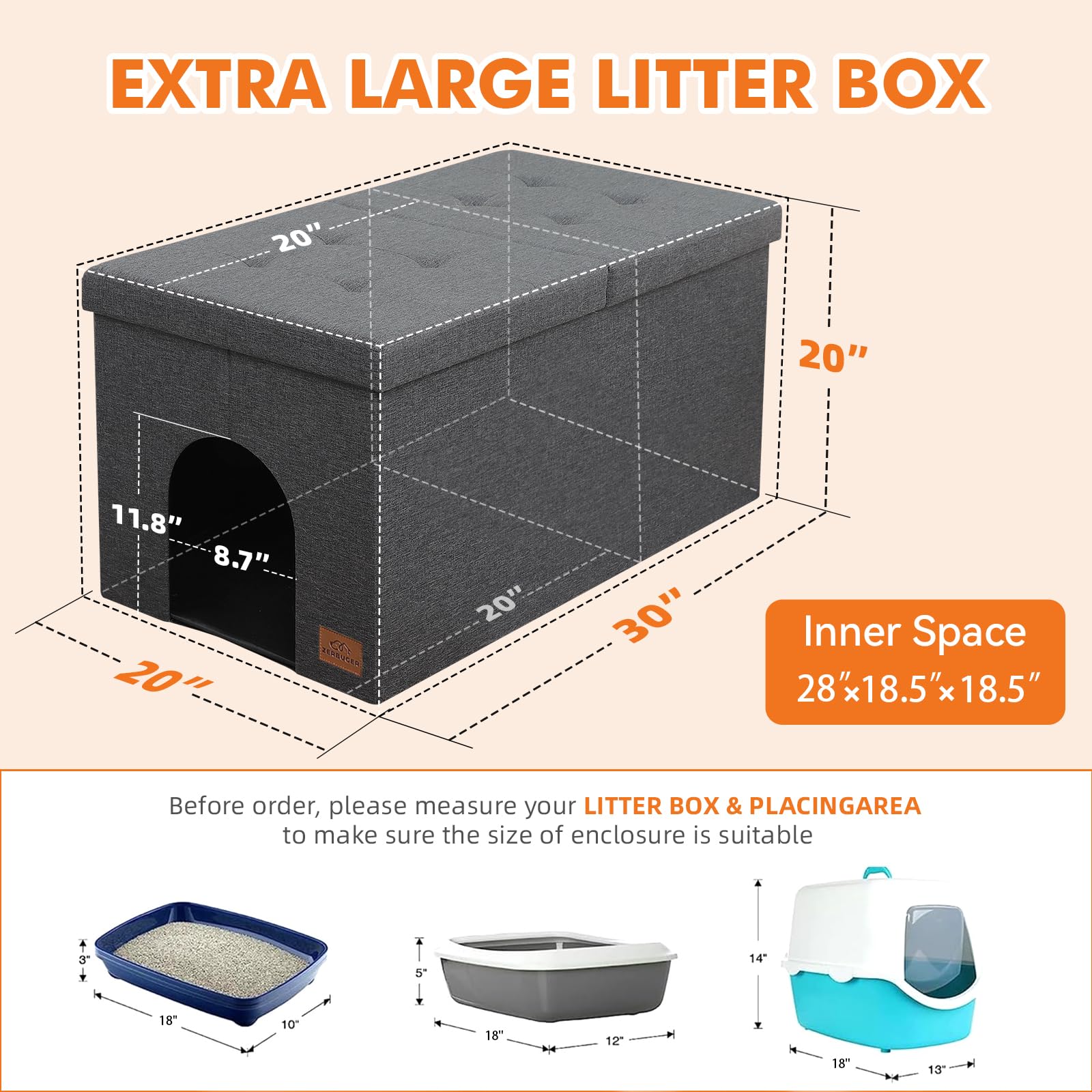 Zerbuger cat litter box enclosure storage open – hidden storage keeps littering essentials tidy.