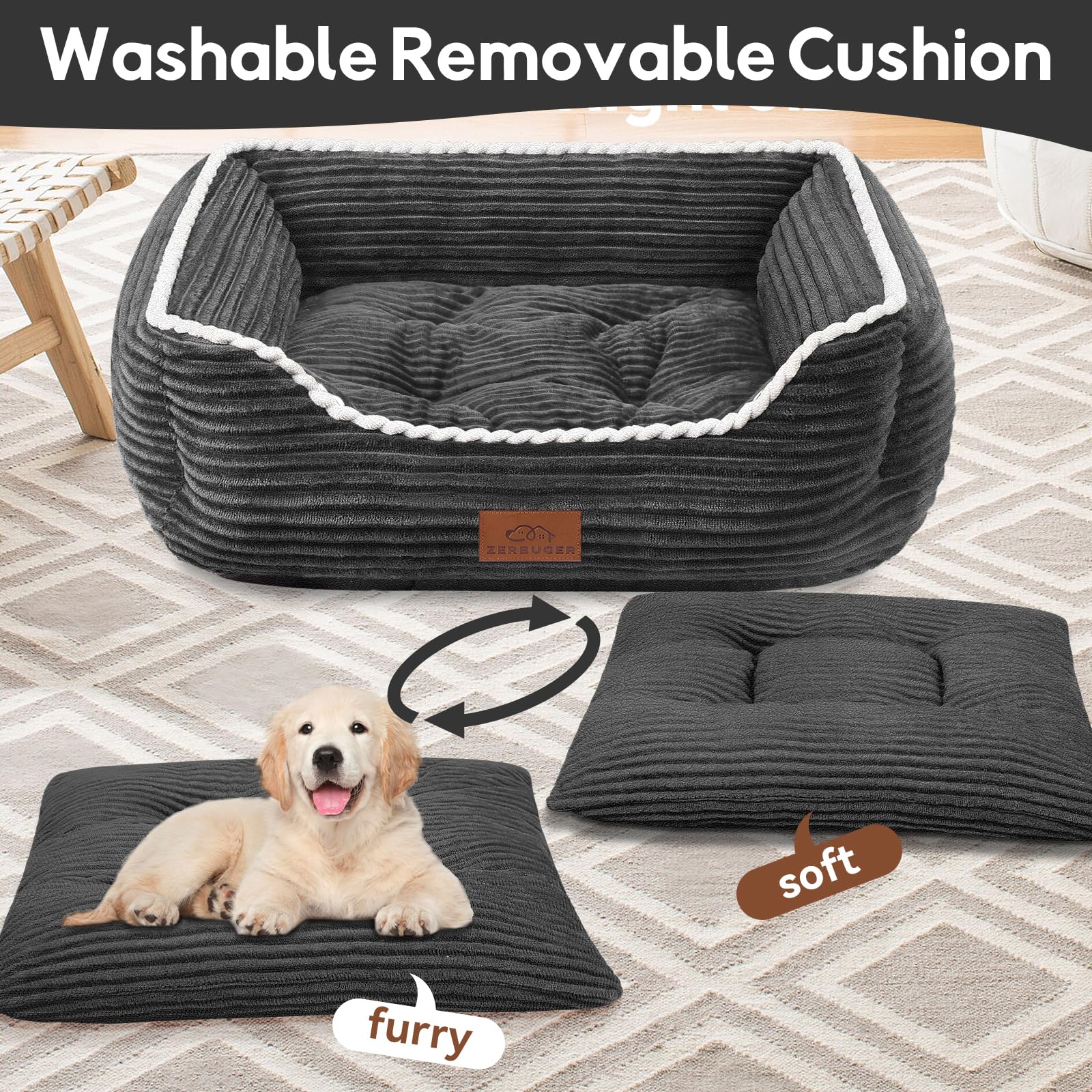 Zerbuger dog bed removable mat image showing easy detachment and cleaning