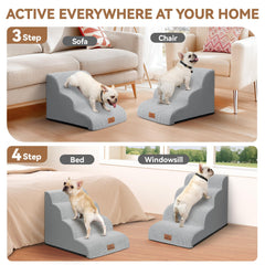 Zerbuger dog-ramp-4step-setup demonstrates stable, wide platform access for high beds.