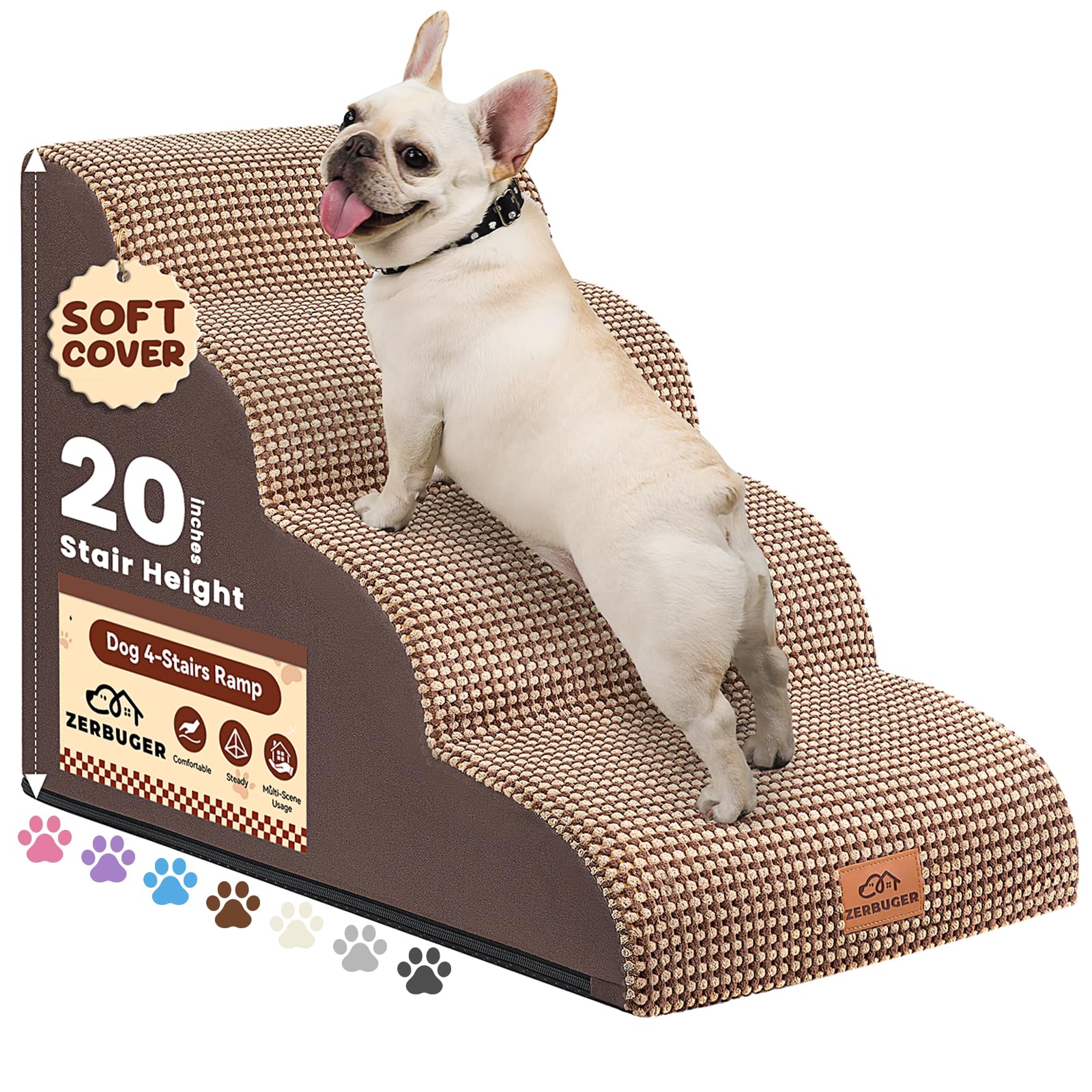 Zerbuger dog ramp with coffee cover offers comfy elevated couch access for dogs