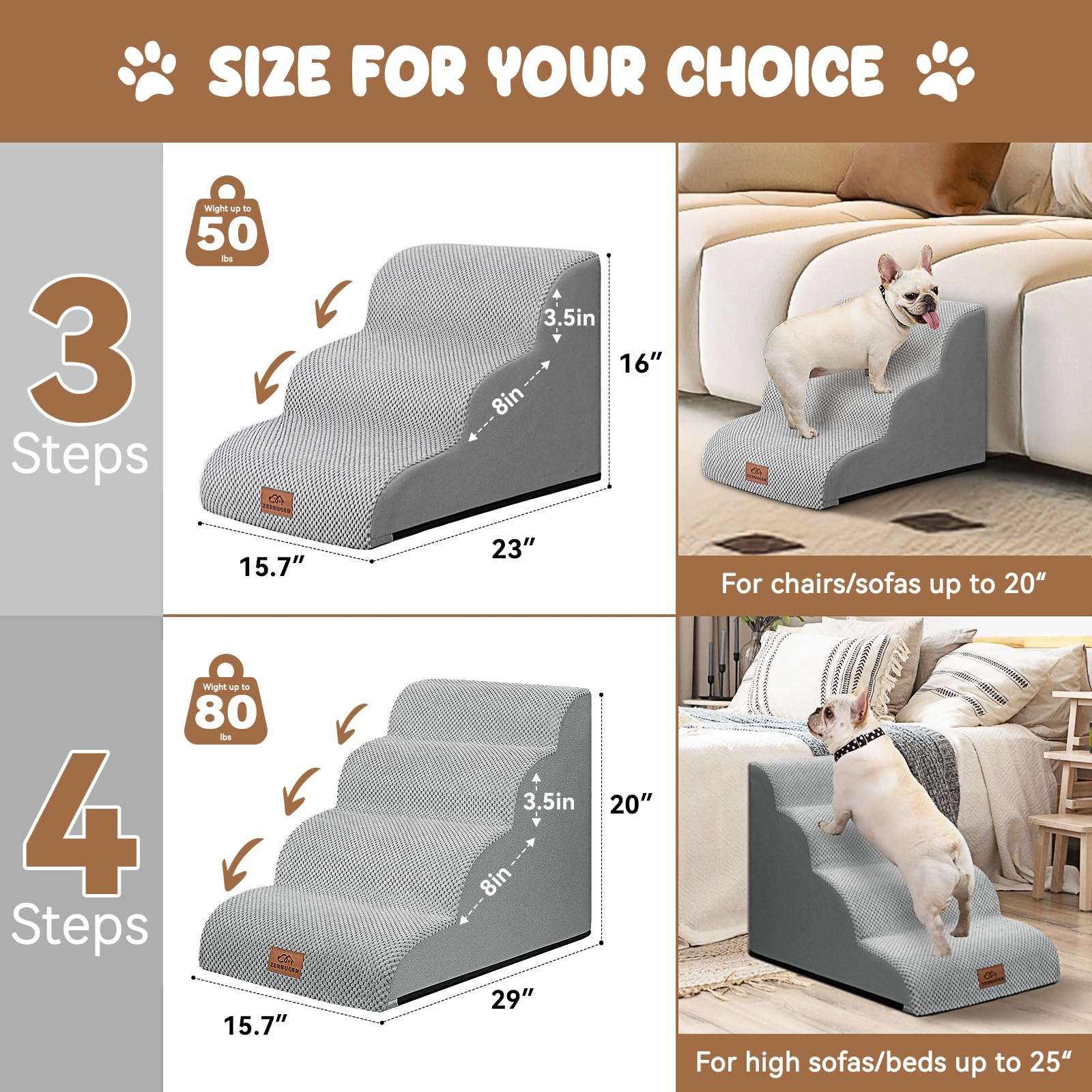 Zerbuger-dog-ramp-easy-clean-design highlights durable foam and simple care.