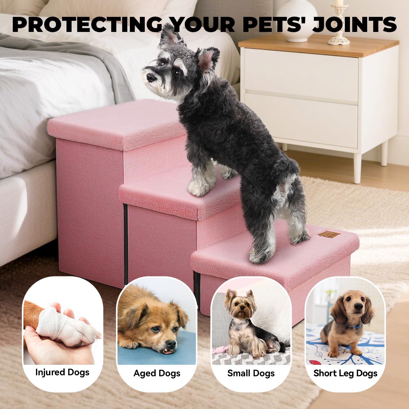 Zerbuger Dog Stairs anti-slip bottom keeps pets steady during climbs.