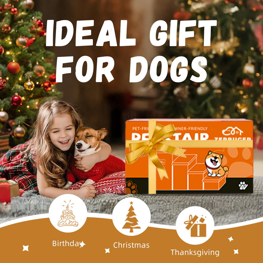 Zerbuger Dog Stairs by the bed, enabling easy access.