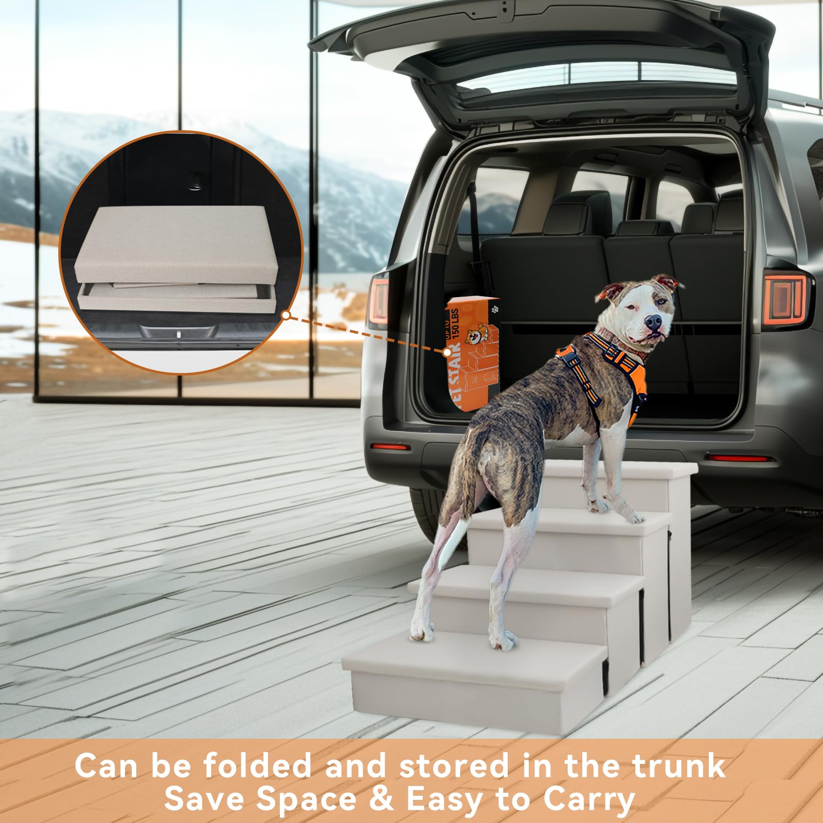 Zerbuger dog stairs foldable beige for compact storage between uses