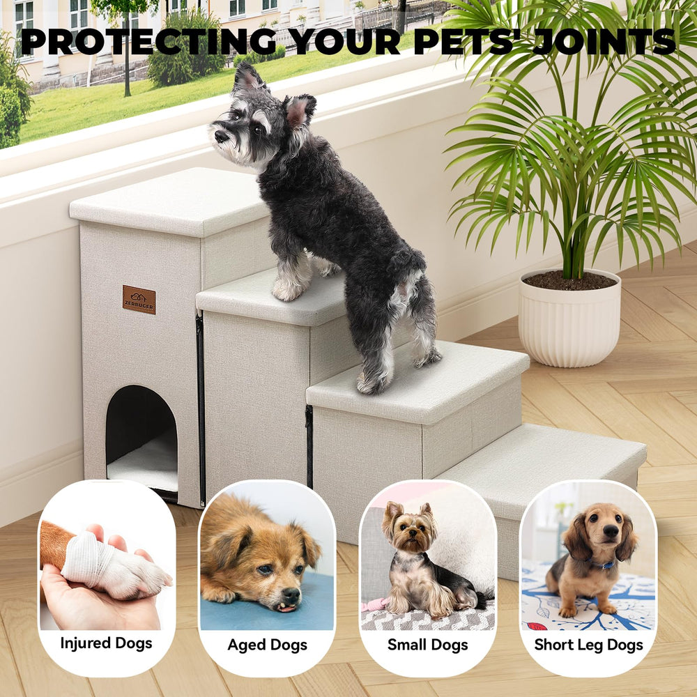 Zerbuger dog stairs wide steps beige improve pet comfort reaching sofa