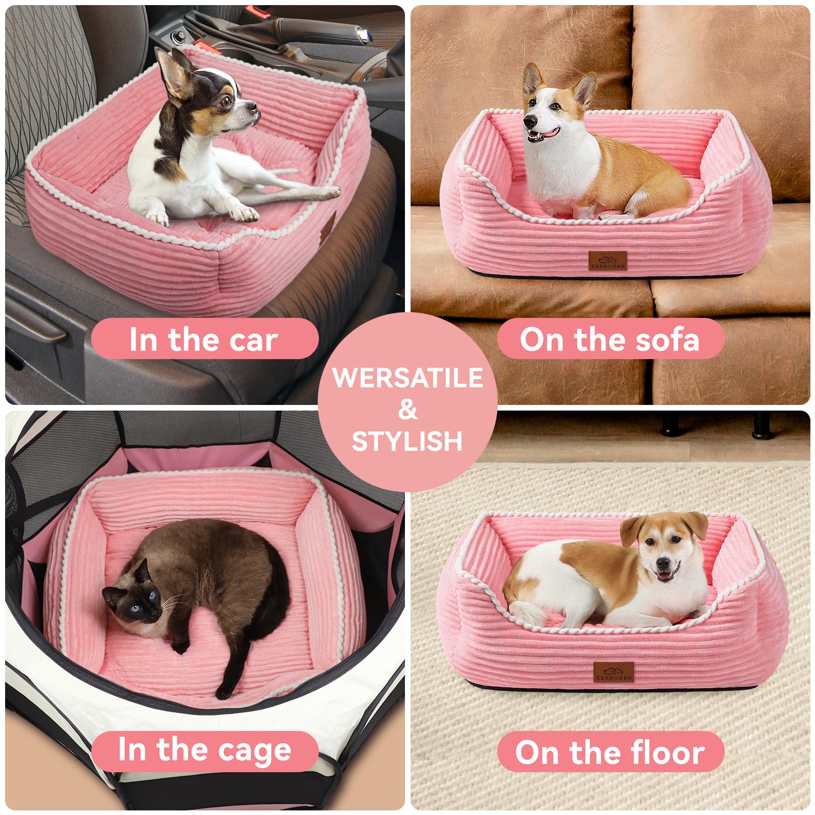 Zerbuger Orthopedic Dog Bed large pink removable mat facilitates easy cleaning