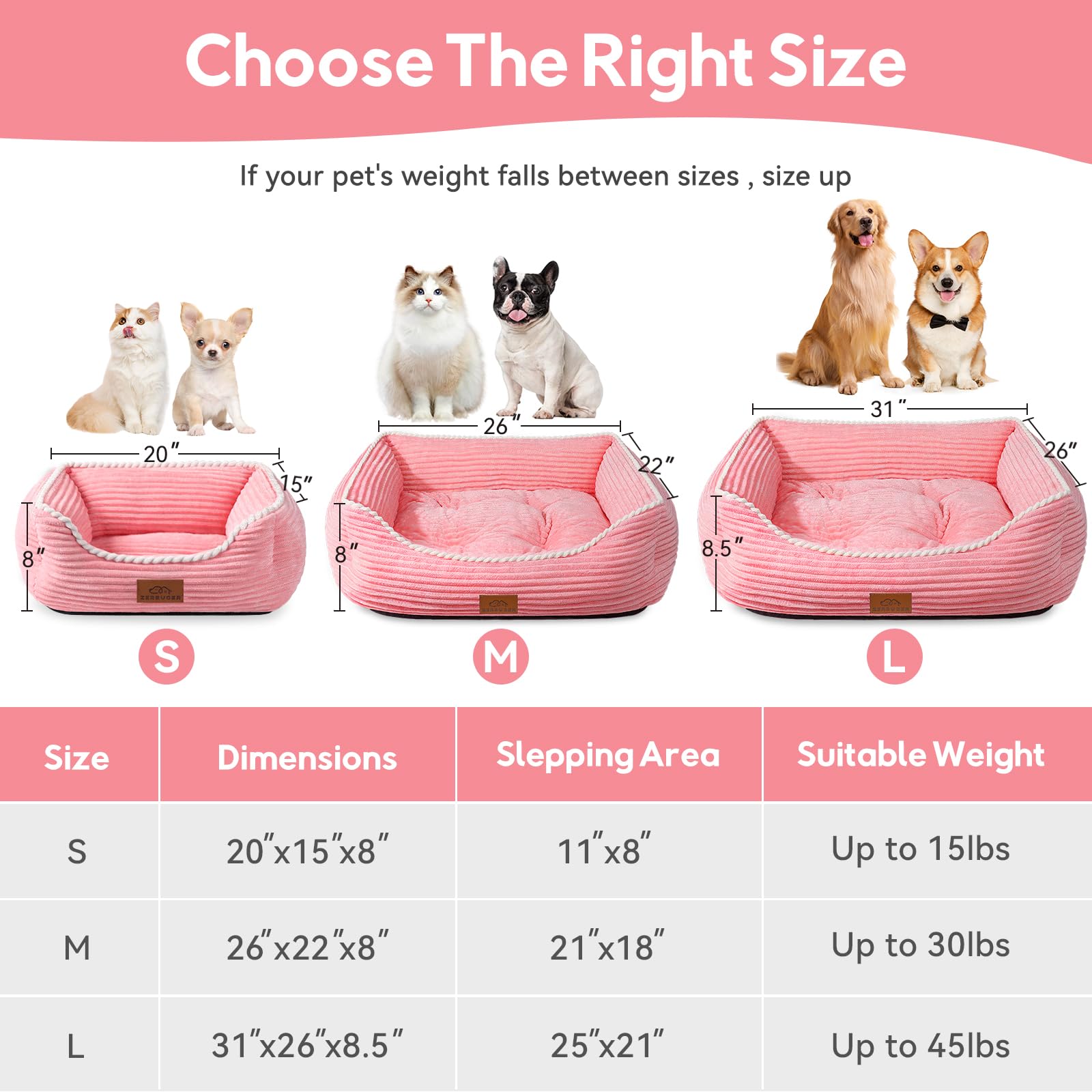 Zerbuger Orthopedic Dog Bed large pink side-profile highlights space for large dogs