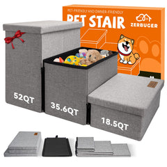 Zerbuger Wider Dog Stairs Storage Open lids reveal 106QT capacity for toys and blankets