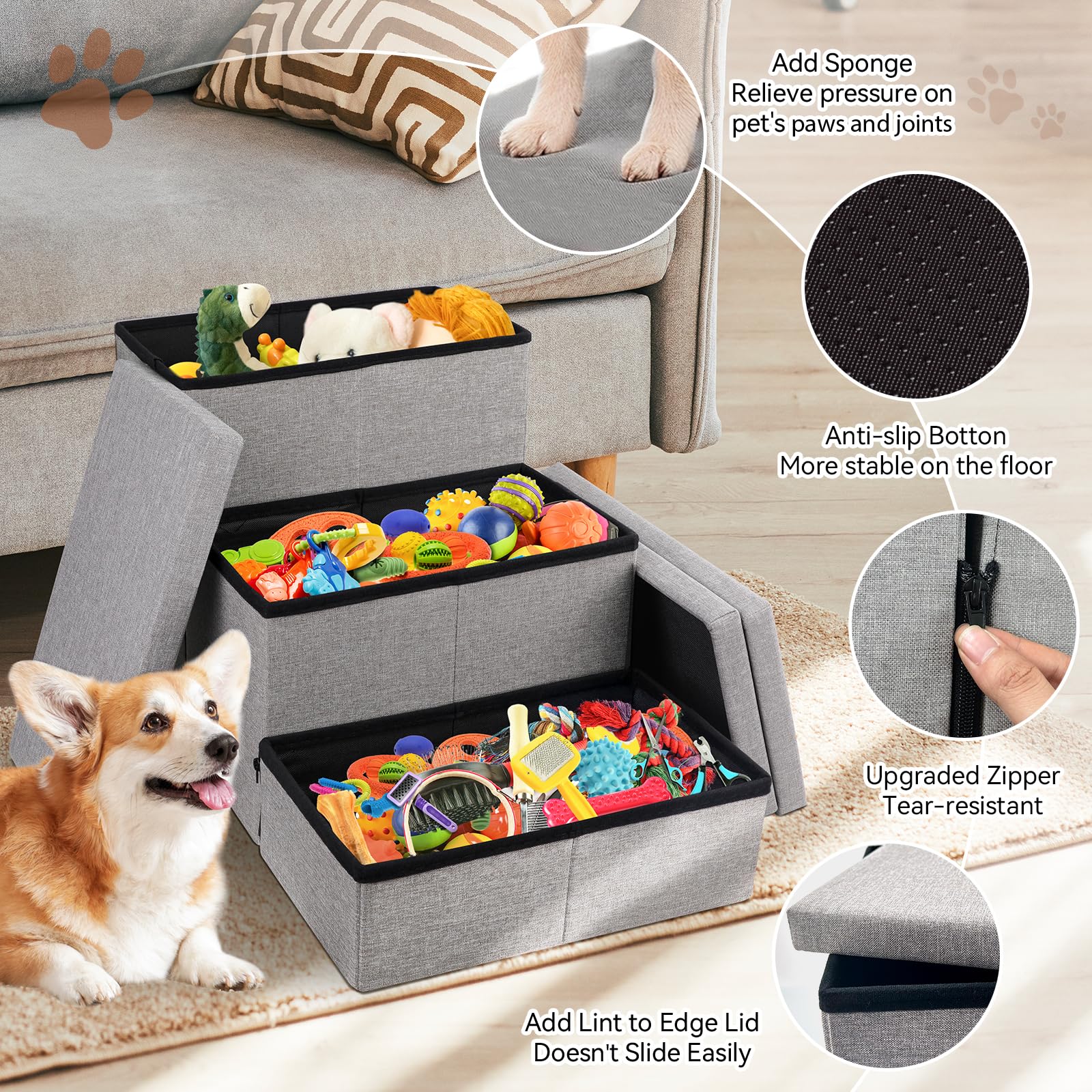 Zerbuger Wider Dog Stairs tool-free assembly with zipper linking