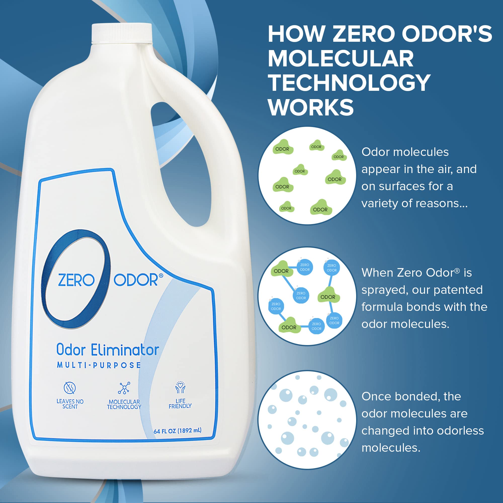 Zero Odor 64oz refill bottle for extended odor control.