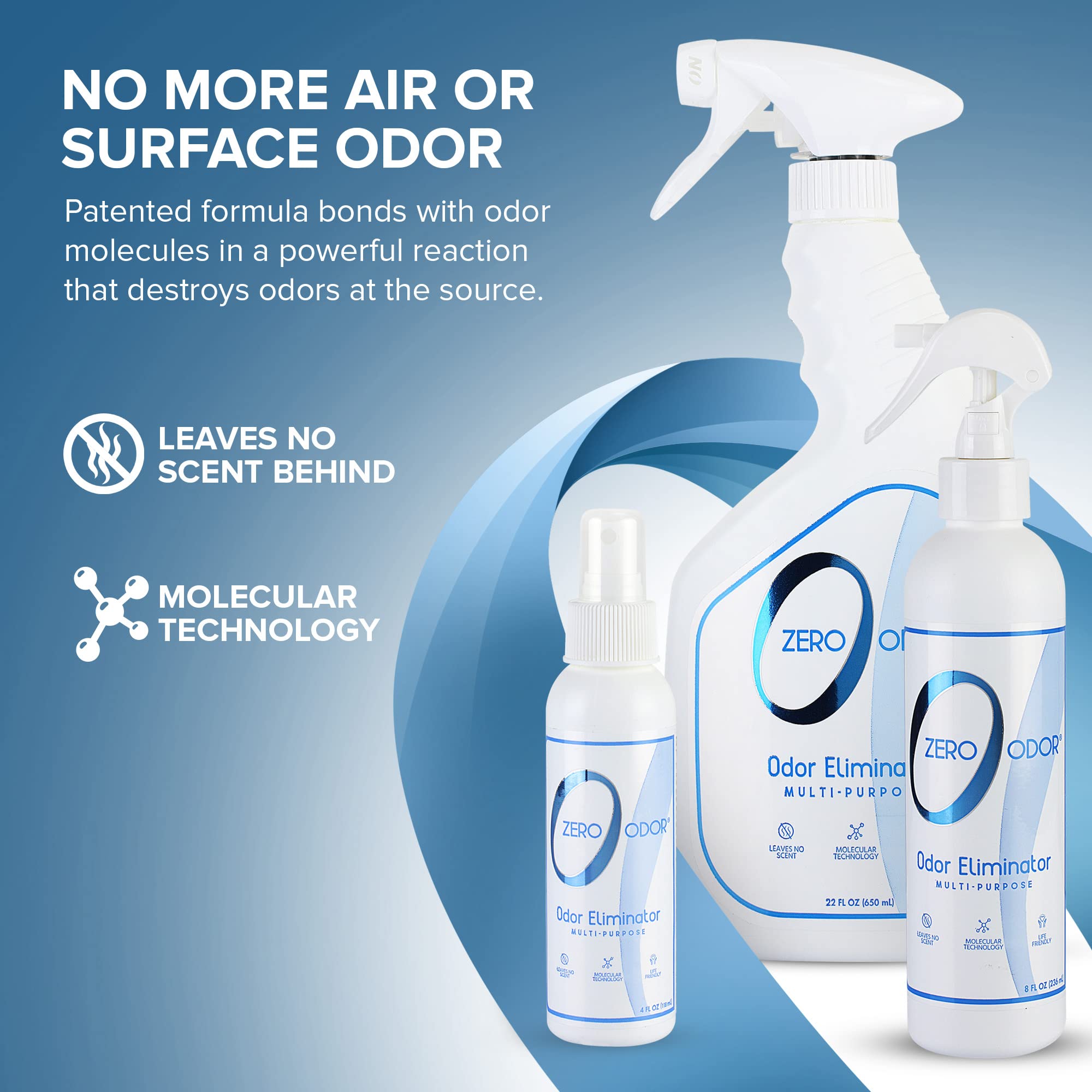 Zero Odor car odor eliminator freshens in-car air and fabrics for a cleaner ride.