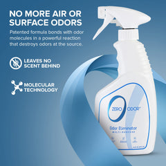 Zero Odor office desk with spray demonstrates odor neutralization during work