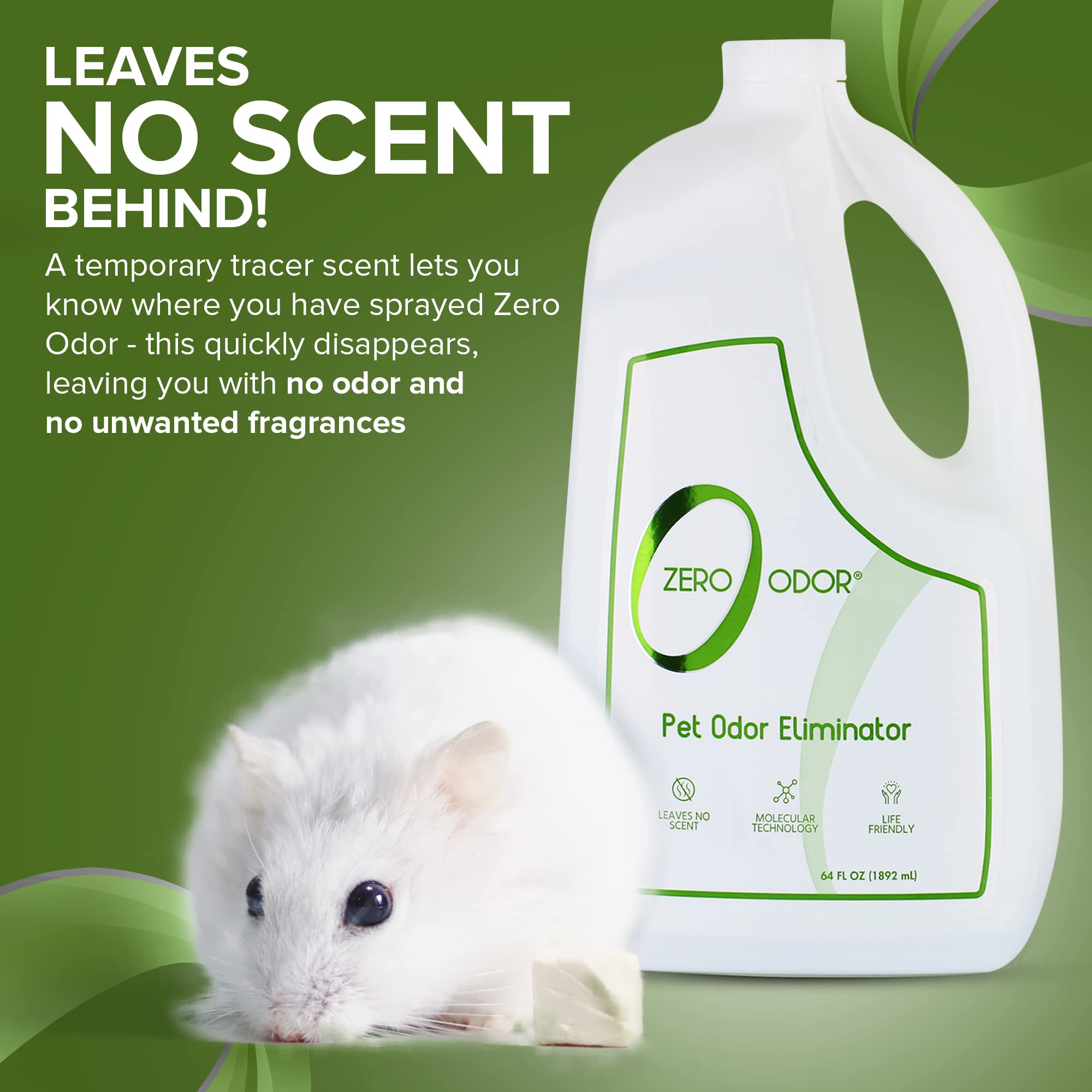 Zero Odor product packaging showcases easy-to-use 64oz refill option.