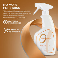 Zero Odor odor eliminator spray demonstrates pet odor removal in rooms.