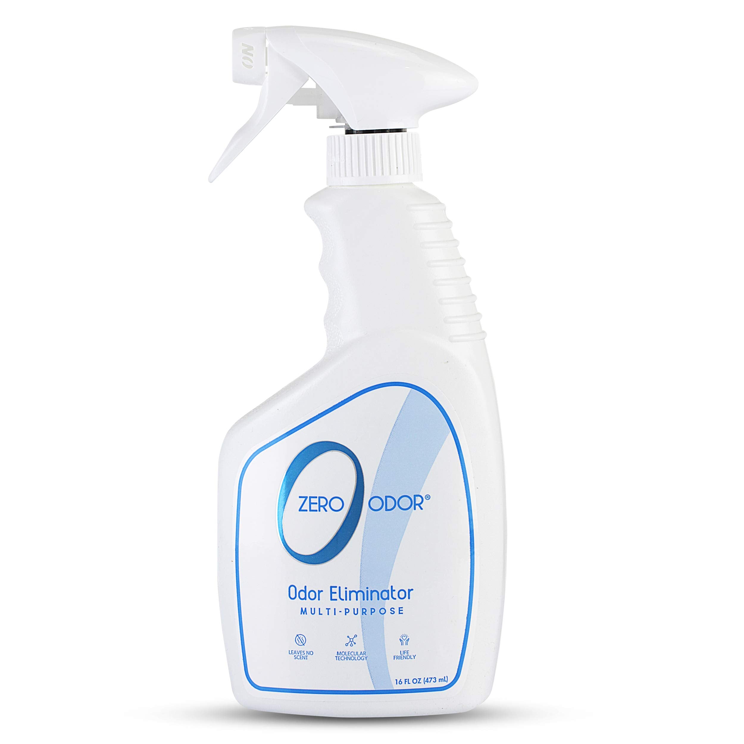Zero Odor spray bottle angled view demonstrates odor elimination in action