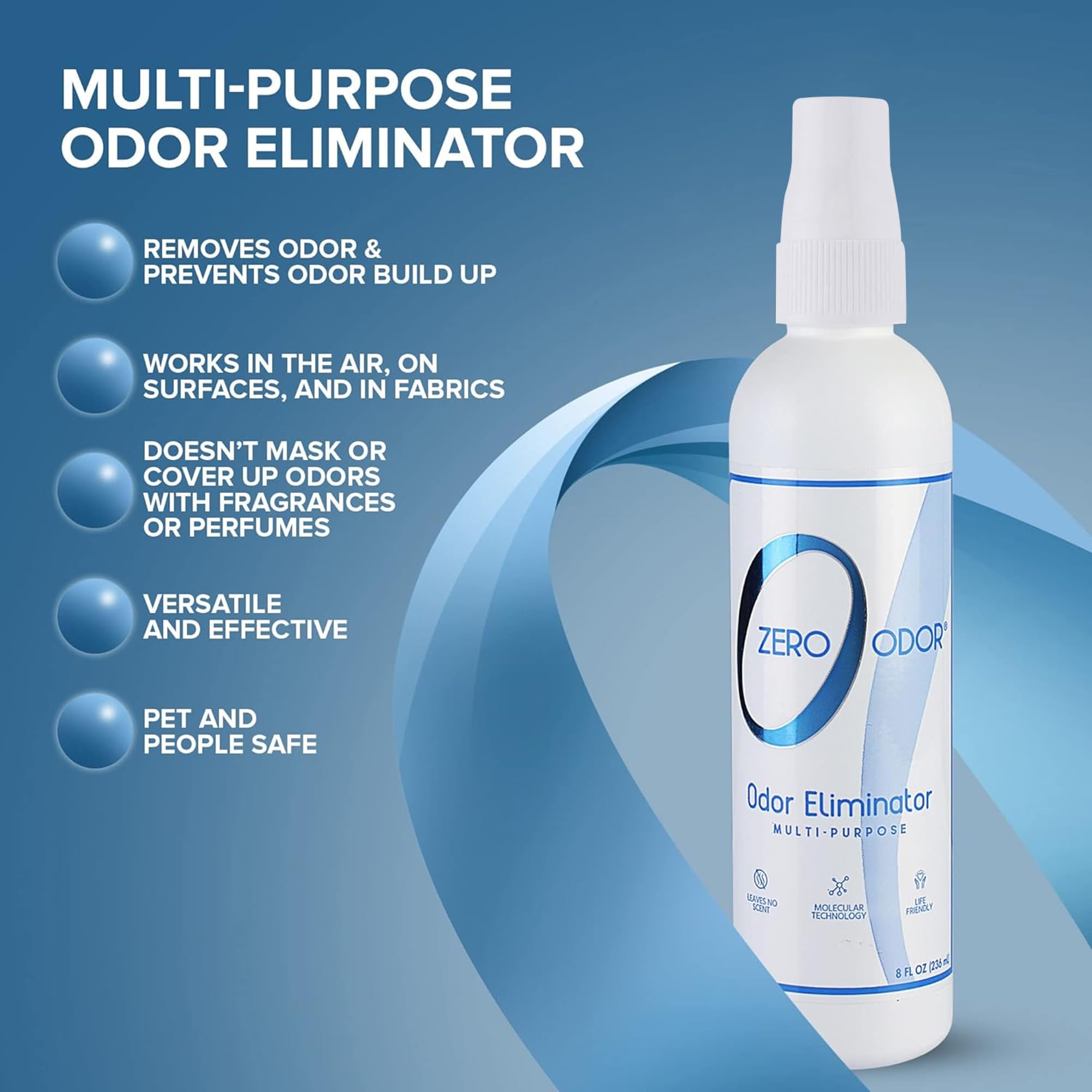 Zero Odor spray bottle in kitchen use for odor removal.