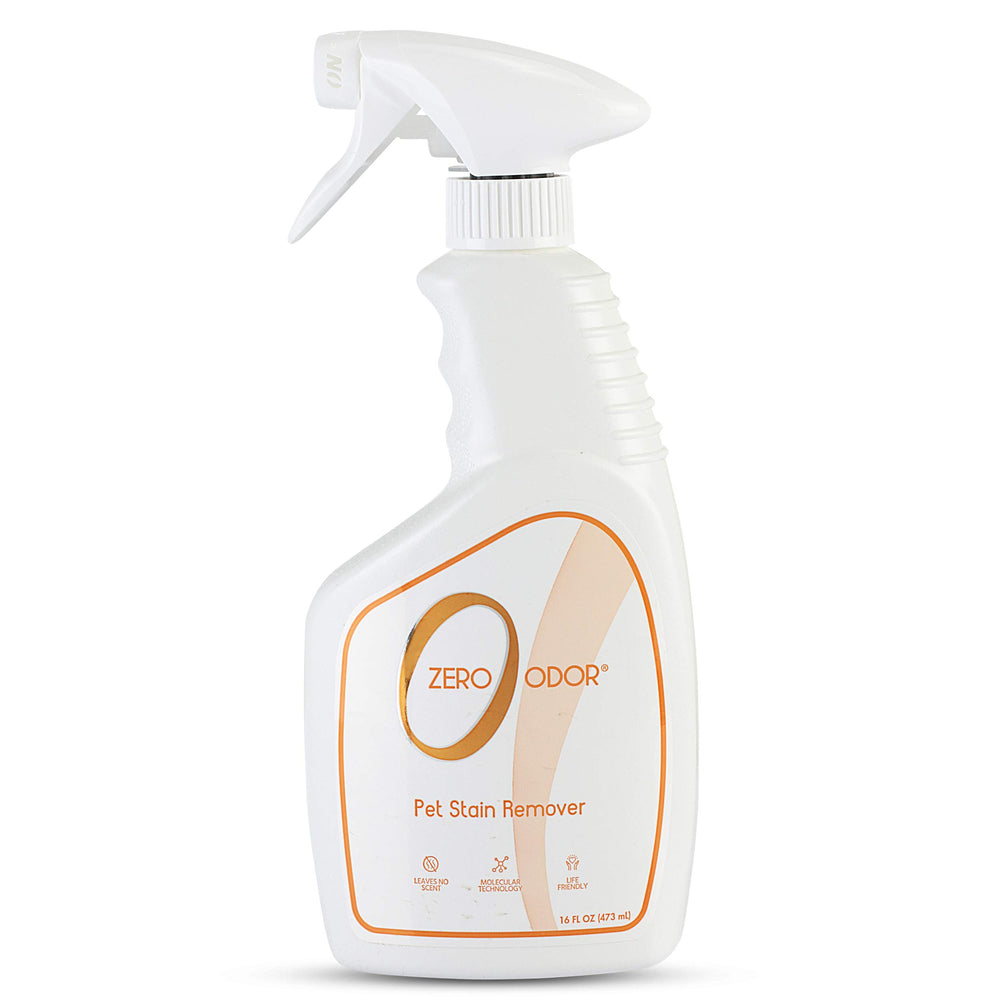 Zero Odor stain remover 16oz bottle for carpet stains and odors.