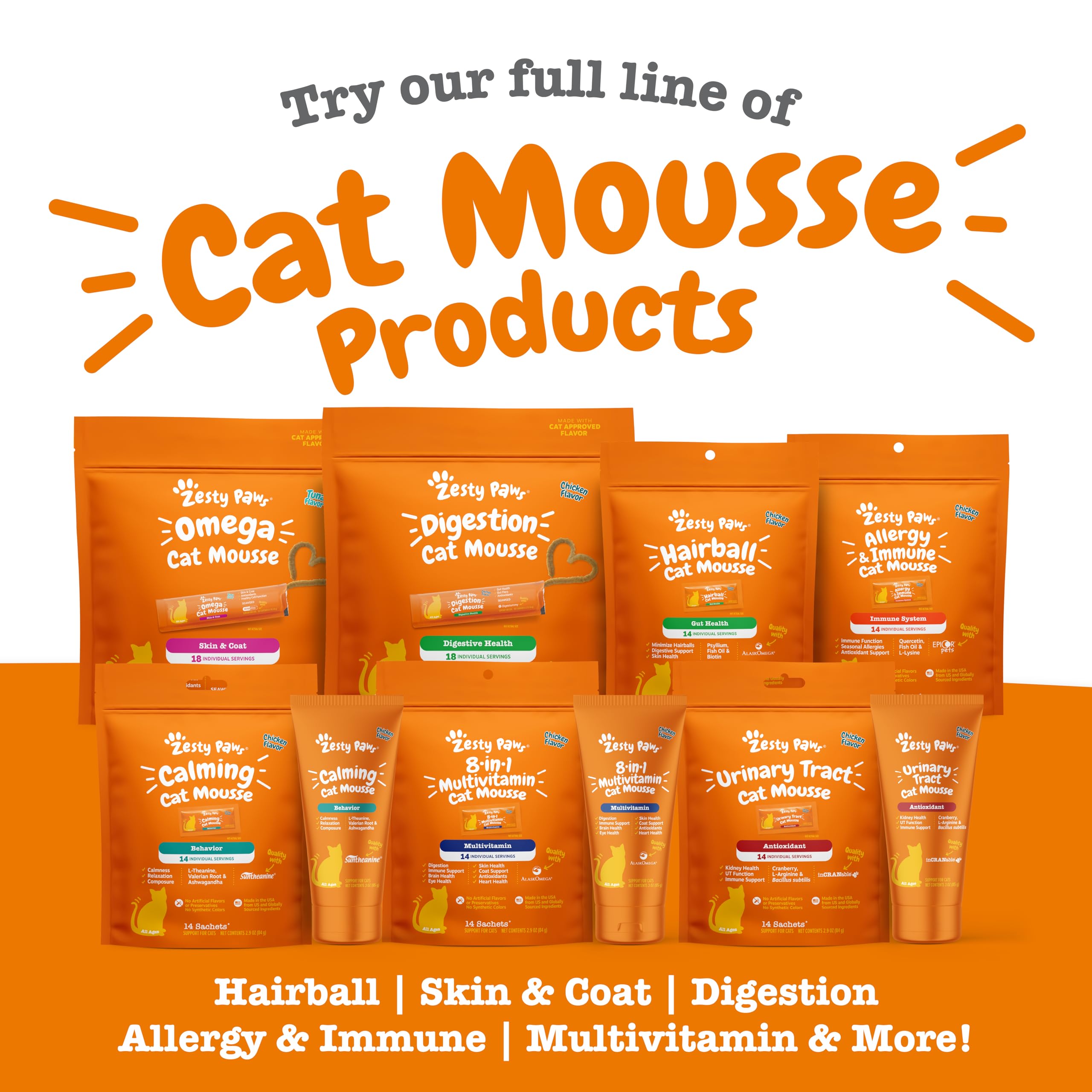 Zesty Paws Bacillus subtilis gut-immune boost in mousse supports digestion.