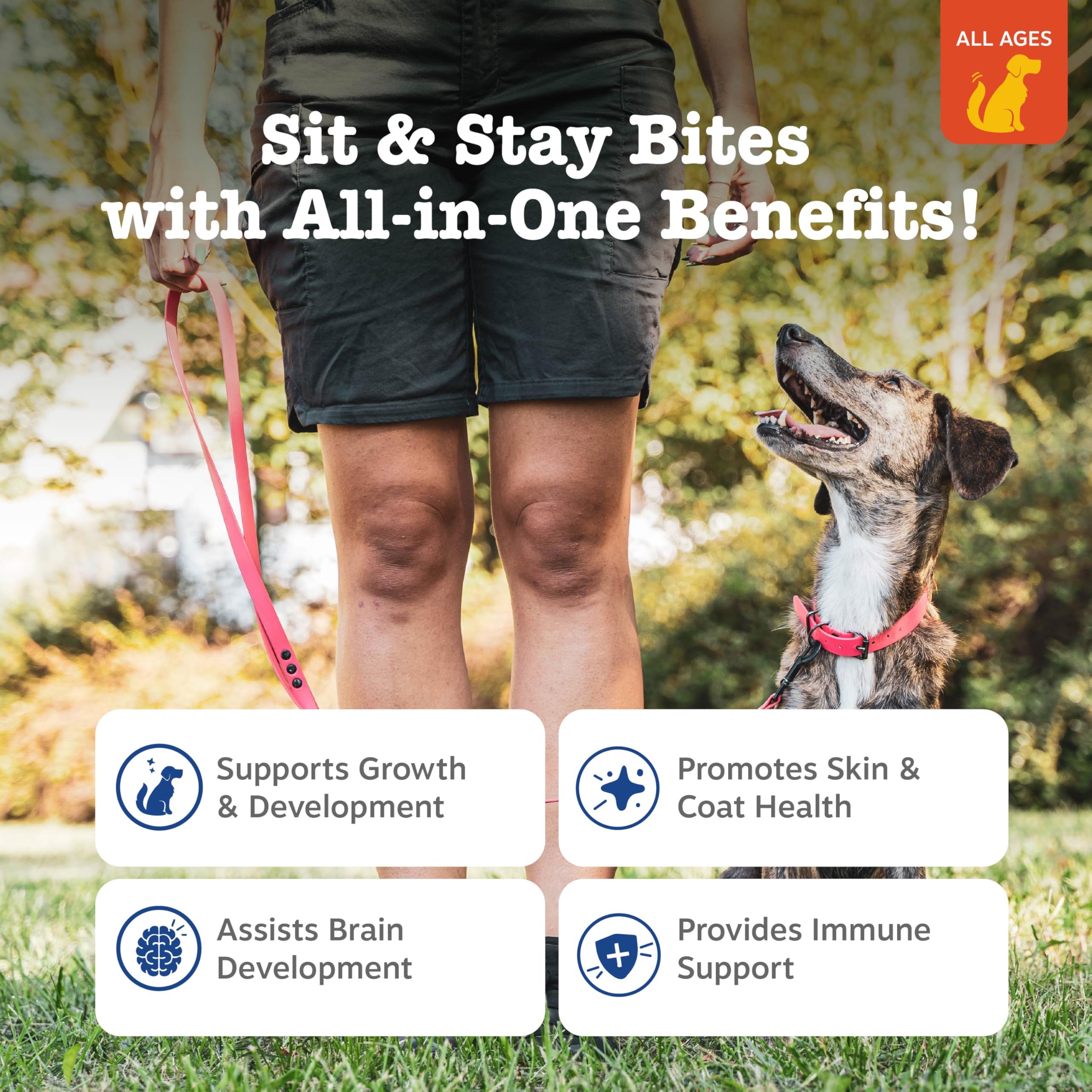 Bocados suaves de Zesty Paws, masticables para cachorros y adultos.