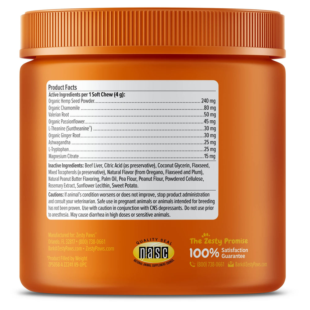 Zesty Paws Calming Chews shown during a car ride for calm on travel.