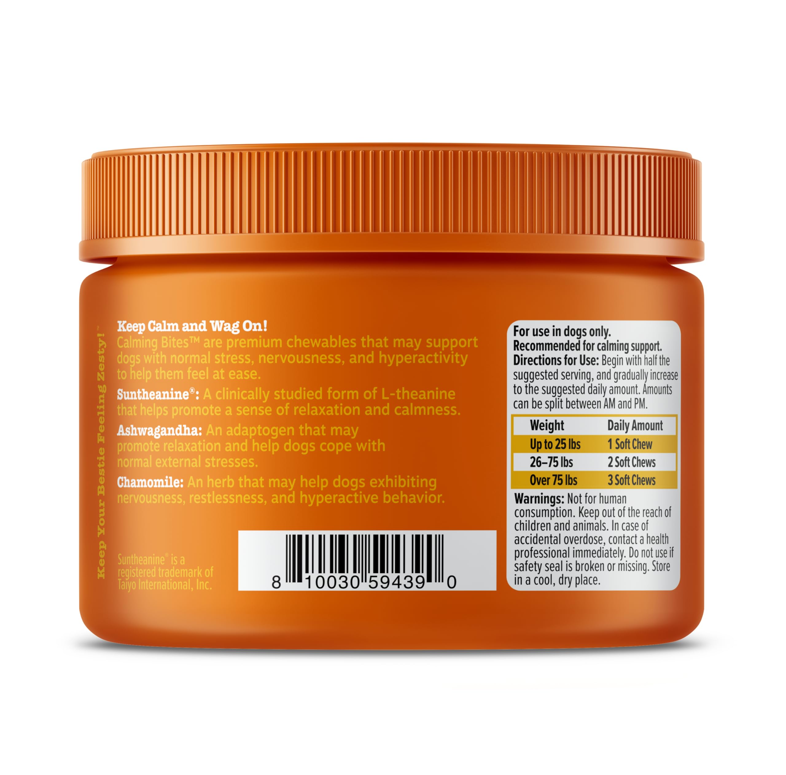 Zesty Paws Calming Chews jar with label ready for calming routines.