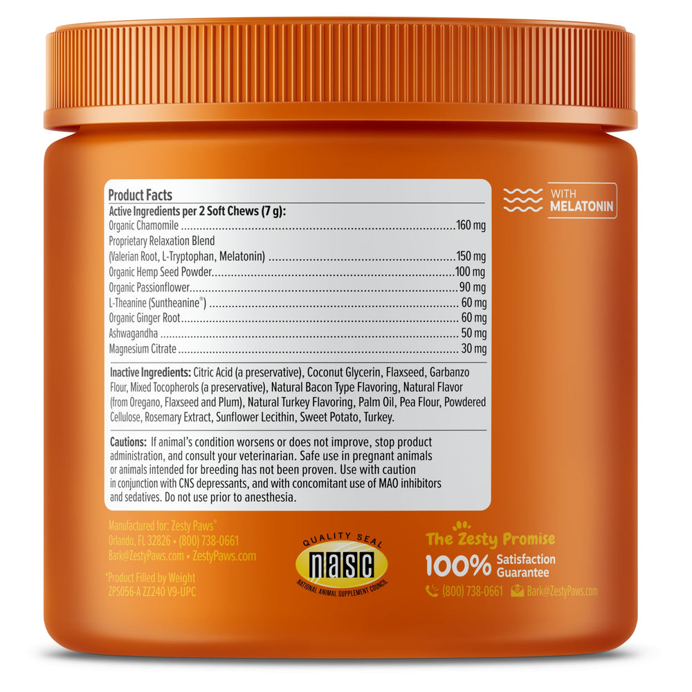 Zesty Paws package front shows turkey flavor and 90-count, convenient for ongoing calm support.