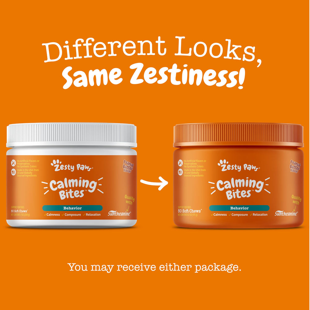 Zesty Paws Calming Chews beside leash for separation anxiety support.