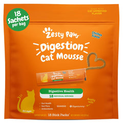 Zesty Paws Cat Mousse Squeezies packaging with tubes for easy dosing and on-the-go feeding